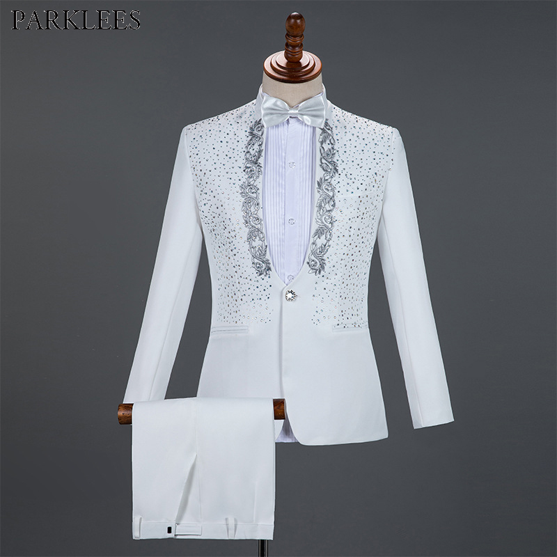 Red Men Suits for Wedding Gold Embroidered Diamond Groom Costume Mens Suits 2 Piece Party Prom Men Tuxedo Men Suit Set Masculino 201105