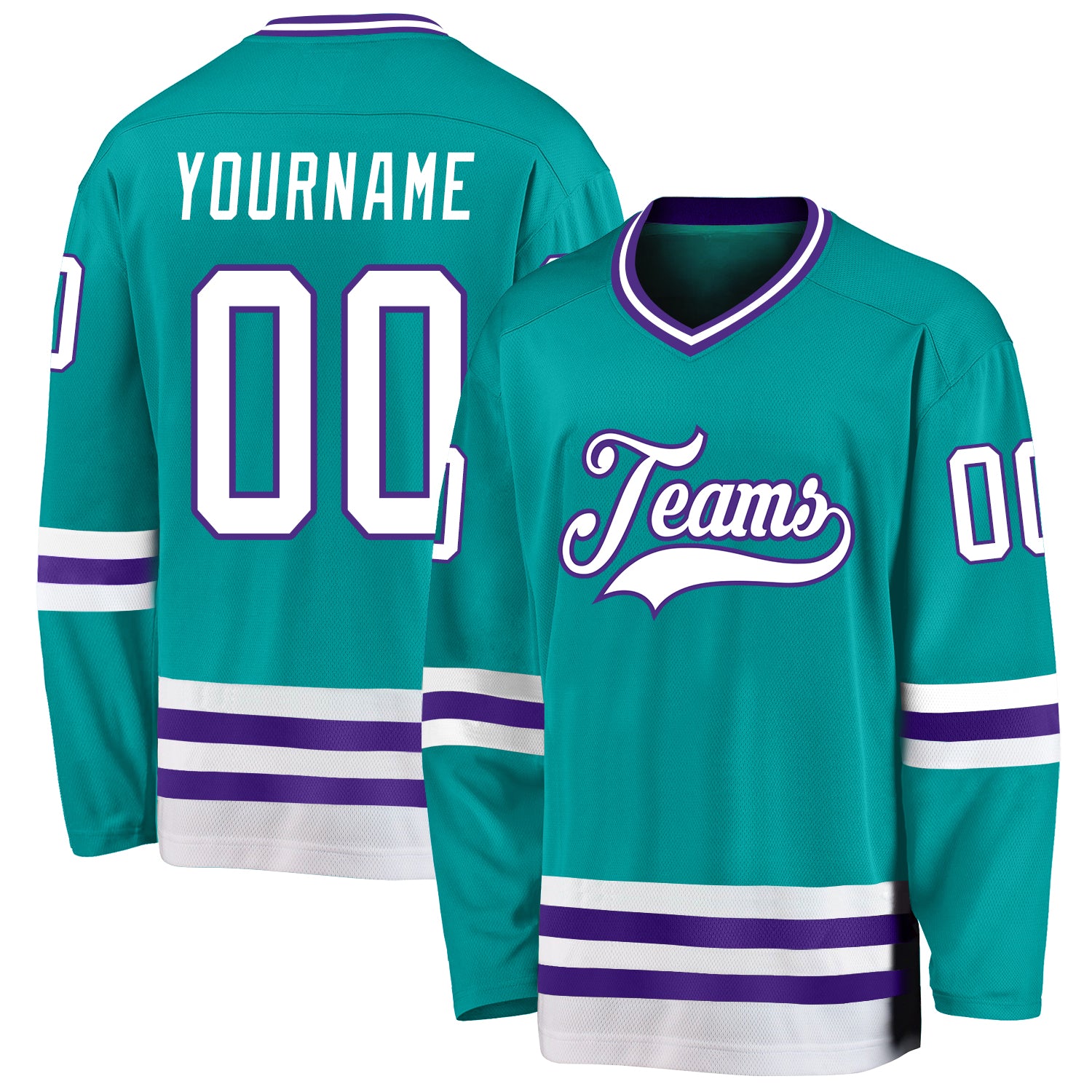 Custom Aqua White-Purple Hockey Jersey, As pic