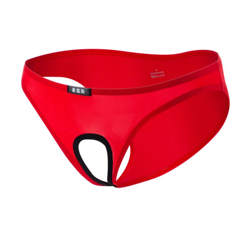 Women Knickers Sissy Men Bikini Brief Open Crotch Pants Ice Silk Underwear Sexy Unisex Thong Panties lingerie