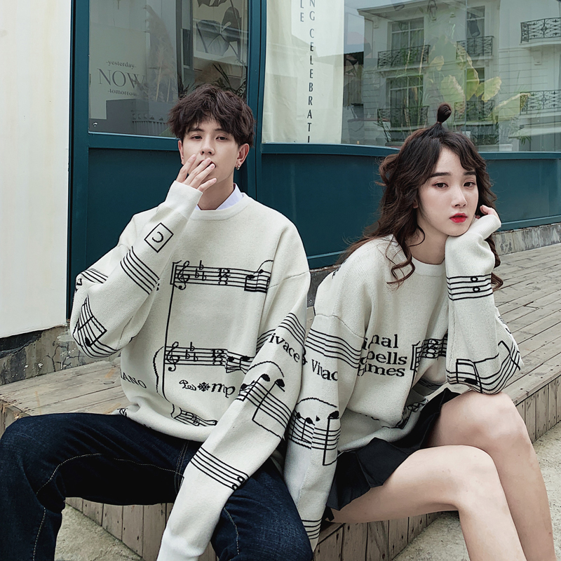Autumn And Winter New Fashion Casual Couples Sweater Round Neck Korean Version Of The Male Printing Pullovers White S-2XL 201022
