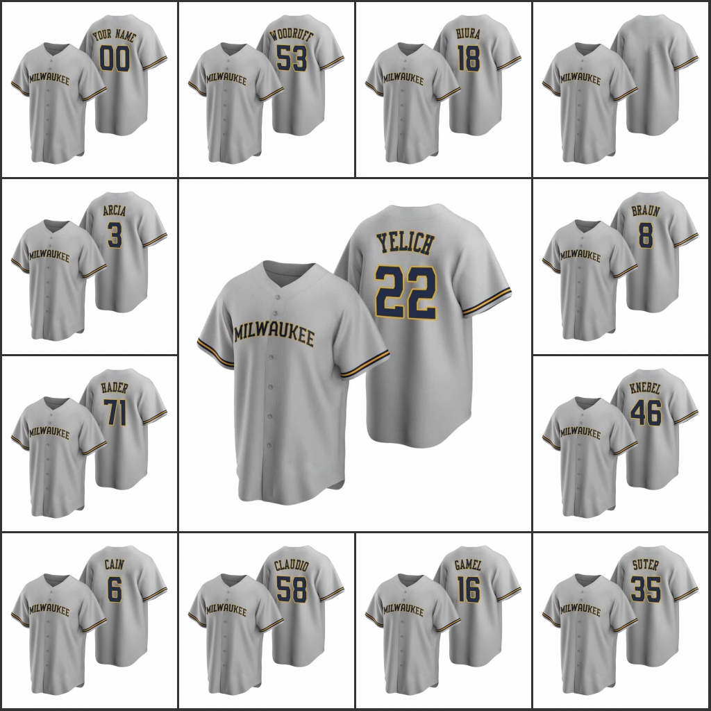 Milwaukee Brewers Men #22 Christian Yelich 6 Lorenzo Cain 3 Orlando Arcia Women Youth Custom Gray Replica Road Jersey
Milwaukee Brewers Men #22 Christian Yelich 6 Lorenzo Cain 3 Orlando Arcia Women Youth Custom Gray Replica Road Jersey