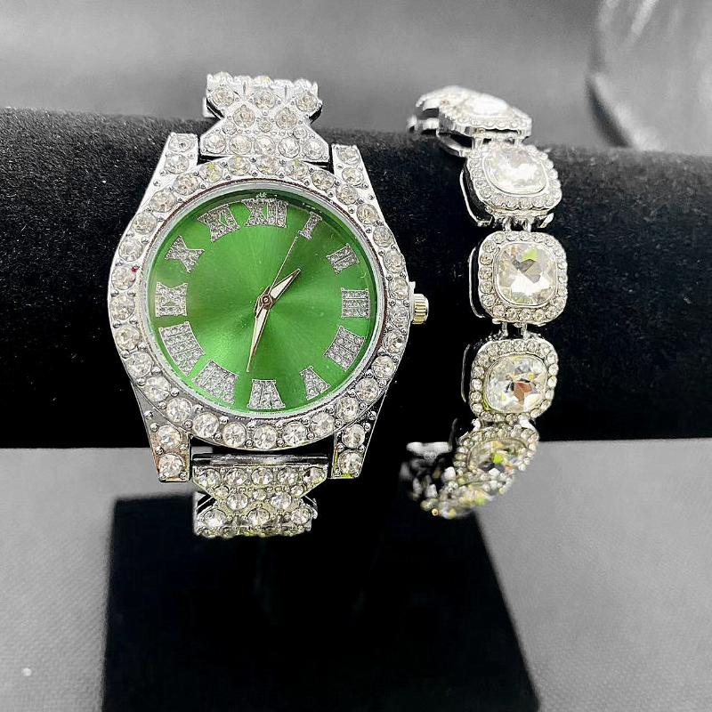 Wristwatches Full Iced Out Watch For Women Bling Diamound Tennis Chain Bracelet Green Water Ghost HipHop Luxury Watches Set Gifts, Slivery;brown
Wristwatches Full Iced Out Watch For Women Bling Diamound Tennis Chain Bracelet Green Water Ghost HipHop Luxury Watches Set Gifts, Slivery;brown