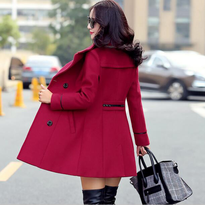 Autumn Winter Fashion Women Yellow Red Orange Wool Coat Double Breasted Coat Elegant Bodycon Wool Long Jackets Manteau Rouge 201102