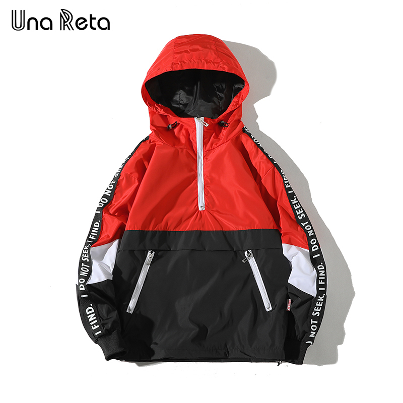 Una Reta Hooded Jackets Men New Patchwork Color Block Pullover Jacket Fashion Tracksuit Coat Men Hip Hop Streetwear Jacket Men 201218