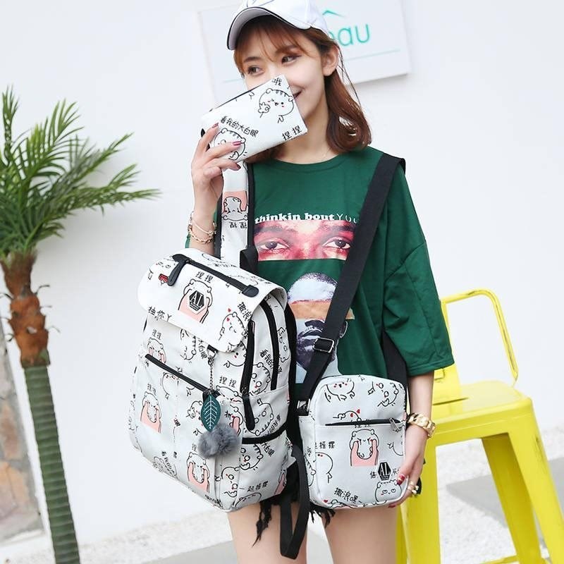 3piece/set School Bags for Teenager Girls Kids Cartoon Student Backpack Canvas Child Schoolbags Women School Backpack Male LJ200918