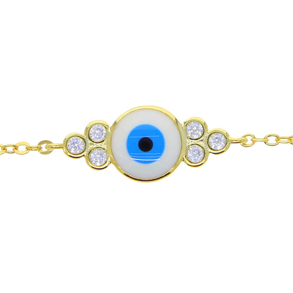 Promotion Gold Color Fashion Women Jewelry White Blue Enamel Evil Eye Charm Lucky Girl Women Jewelry Bracelet