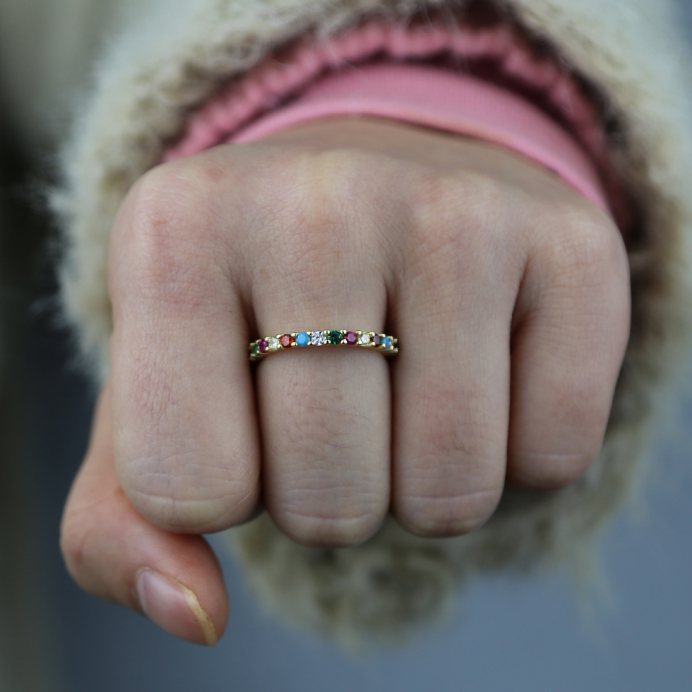 Promotion In Stock Jewelry Thin CZ Eternity Band Gold Plated 925 Sterling Silver Stacking Engagement Band Rainbow Ring