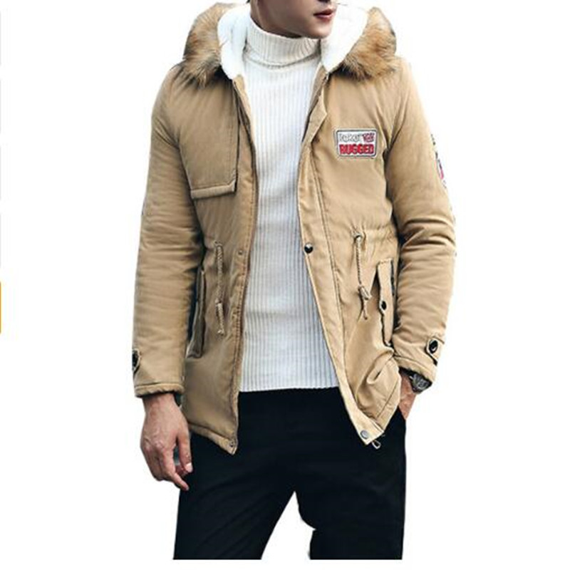 jacket men new men's thick warm winter down coat long fur collar army green men parka Fleece cotton coat jacket parka men T200102