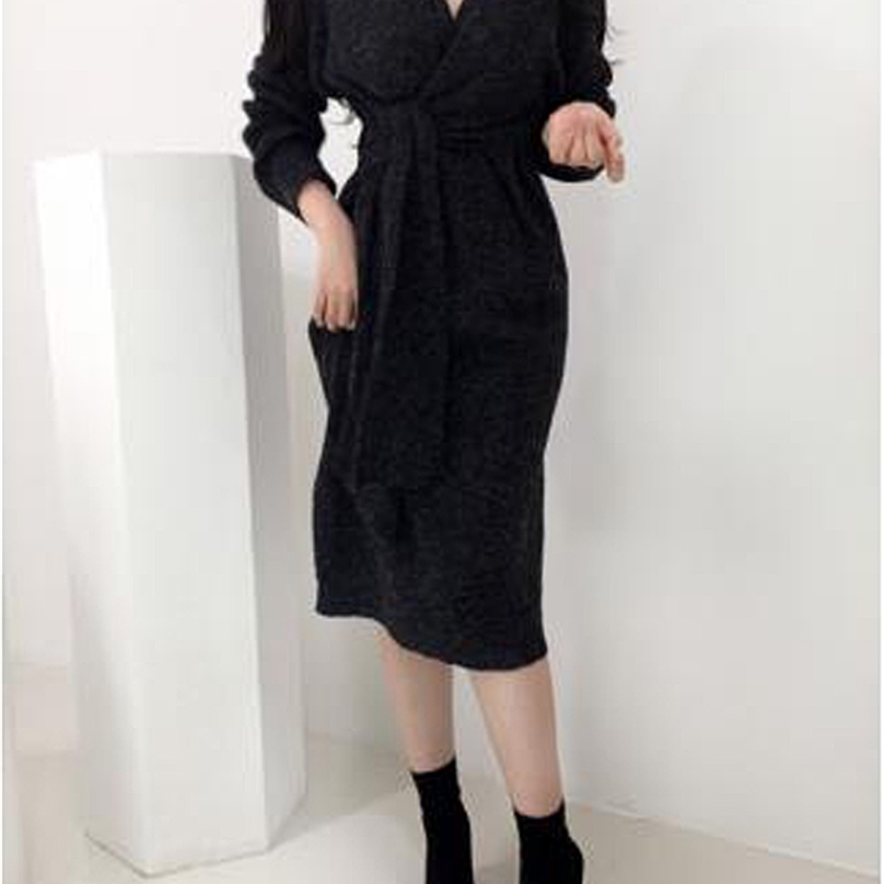 Autumn Sweater Women Dress Winter Long sleeve Sweater Knitted Dresses Long loose Maxi Oversize Dresses Knitting Robe Vestido 201225