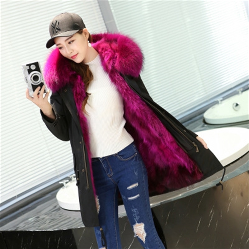 Real Fur Parka Overcoming Women's Coat Mid-length Fox Fur Liner Winter Over-the-knee Coat 201031