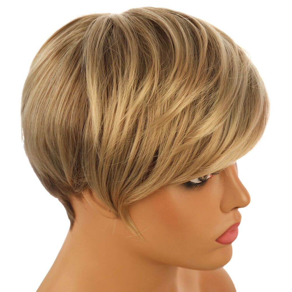 Women Short Blonde Straight Wigs Pexie Cut Synthetic Hair Wig Fashion Cosplay