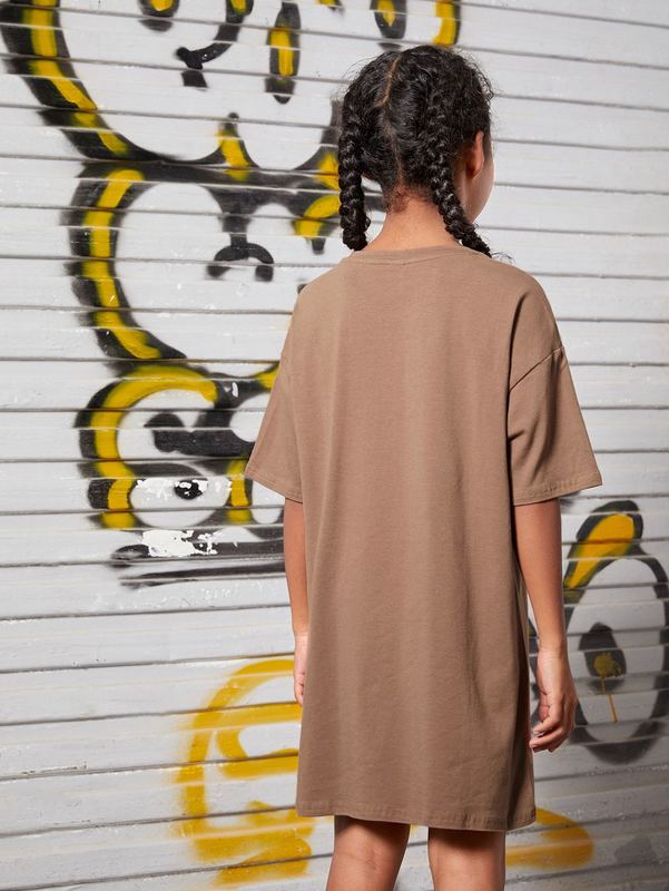 Girls Butterfly & Slogan Graphic Drop Shoulder Dress SHE