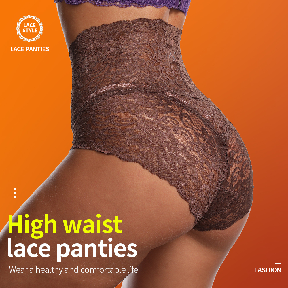 3PCS Plus Size Lingerie lace panties sexy underwear High waist Mesh Floral Breathable Butt Lift Super elastic Seamless briefs 201112