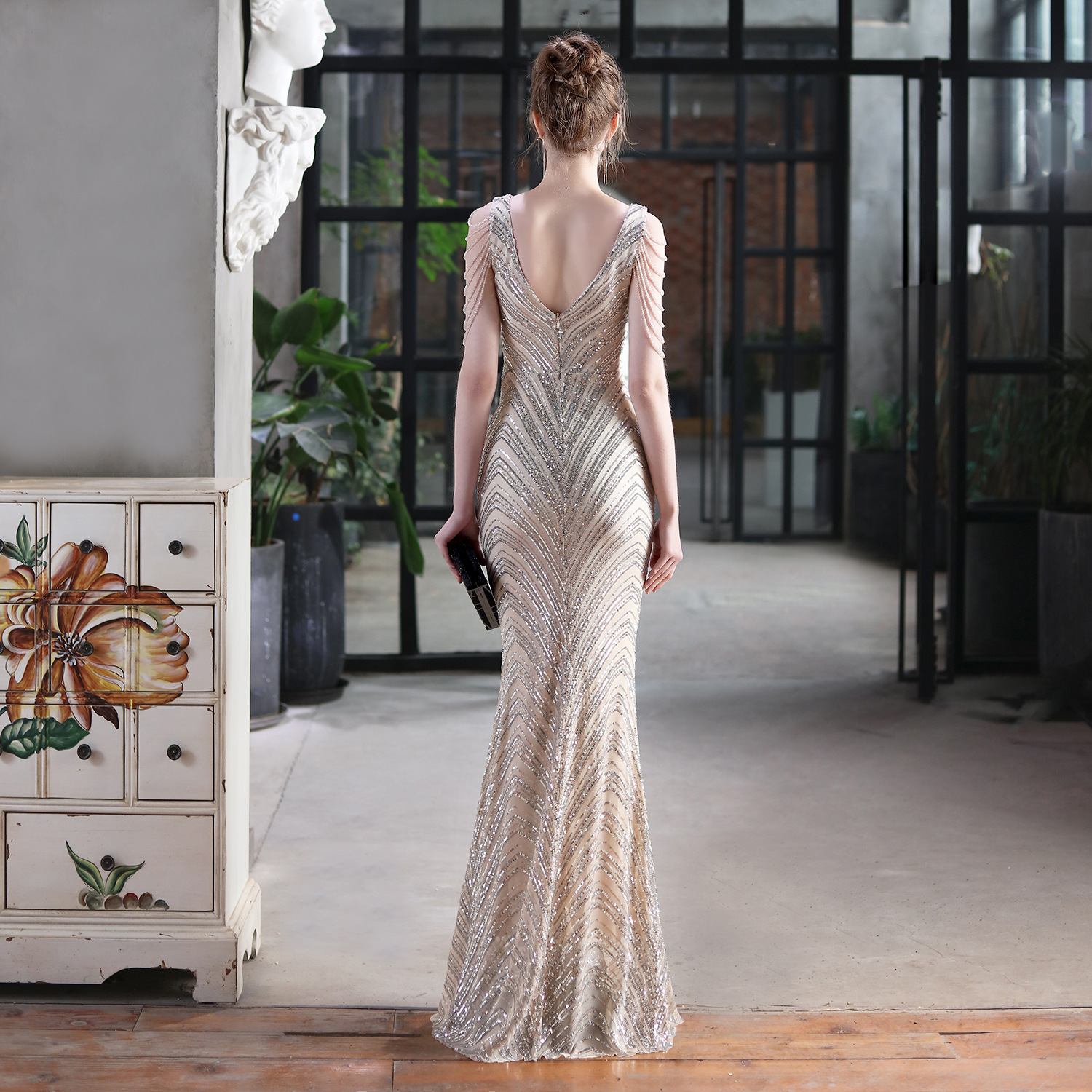 champagne mermaid evening dresses vestidos de fiesta robe longue robe mariage robe femme sequins party dress vestidos prom