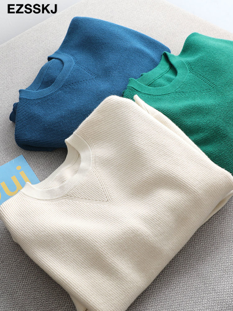 EZSSKJ 2 Pieces sweater Set Women Tracksuit o-neck Sweater + loose Trousers CHIC Pullover Sweater+ Knitted Carrot pants 220315
