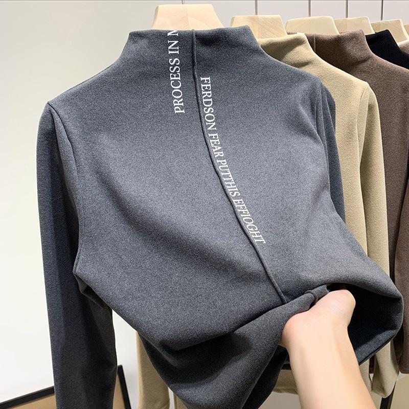 Thick Fleece T shirt Women Turtleneck Long Sleeve Female Cotton Tops Plus Size -2XL Winter Tshirt Bottoming ropa mujer1, Khaki 
Thick Fleece T shirt Women Turtleneck Long Sleeve Female Cotton Tops Plus Size -2XL Winter Tshirt Bottoming ropa mujer1, Khaki