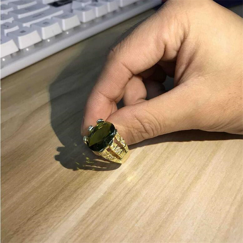 New Arrival Sparkling Vintage Jewelry 925 Sterling Silver&Gold Fill Male Oval Cut Large Ovil Gemstones Party Men Wedding Engagement Ring