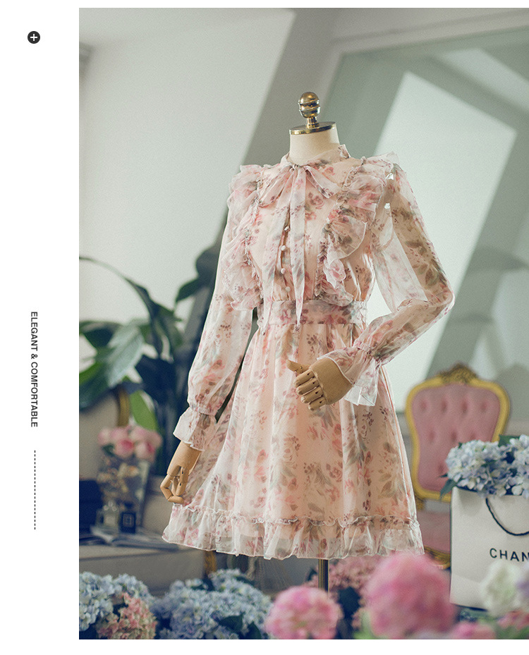 2021 Floral Print Bow Sweet Ruffle Dress Boho Chiffon Women Casual Lace up Elegant Dress Buttons Girls Fairy Summer Beach Pink Dress, Same as picture
2021 Floral Print Bow Sweet Ruffle Dress Boho Chiffon Women Casual Lace up Elegant Dress Buttons Girls Fairy Summer Beach Pink Dress, Same as picture