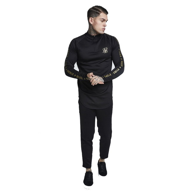 Autumn Fashion Highelasticity Sik Silk Tshirt Men long Sleeve Fitness T shirt Mens solid gyms Bodybuilding Tshirt 201116