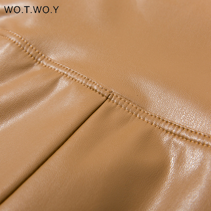 WOTWOY Fleece High Waist Skinny Leather Pants Women Autumn Winter Warm PU Leather Leggings Women Elastic Pencil Trousers Female 201111