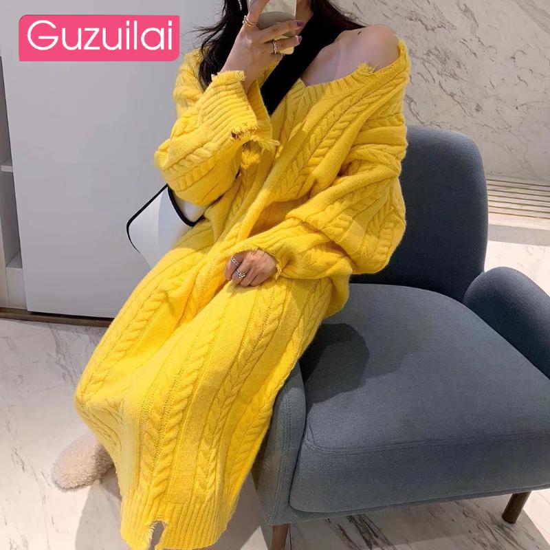 GUZUILAI2020 fashion trend new womens autumn and winter lazy wind twist loose sweater women thick mid-length knitted dress, Beige
GUZUILAI2020 fashion trend new womens autumn and winter lazy wind twist loose sweater women thick mid-length knitted dress, Beige