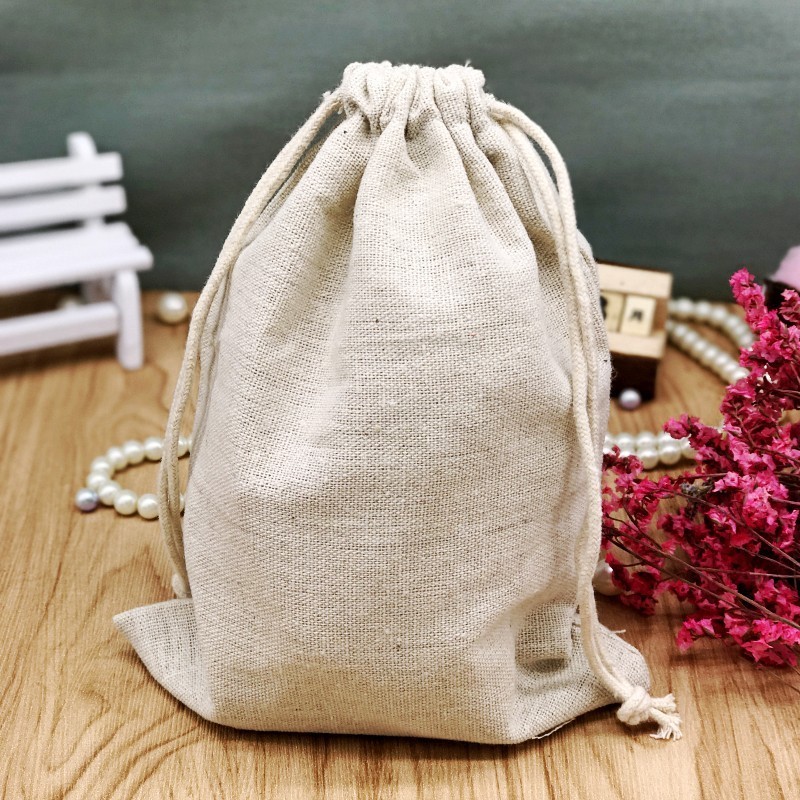 20PCS Cotton Linen Gift Bag Jewelry Packaging Custom Drawstring Pouch Makeup Party Product Bead Wrappling Sachet Sack Print Logo T200602