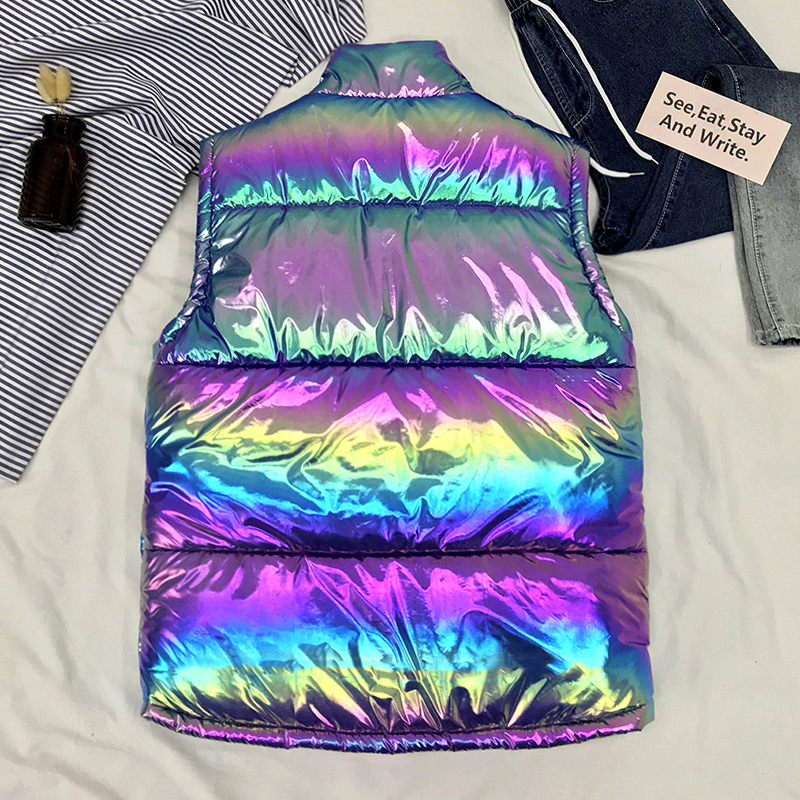New Winter Thick Vest Men Doudoune Gilet Colorful Luminous Fabric Warm Padded Waistcoat Sleeveless Jacket Coat Blue White 201216