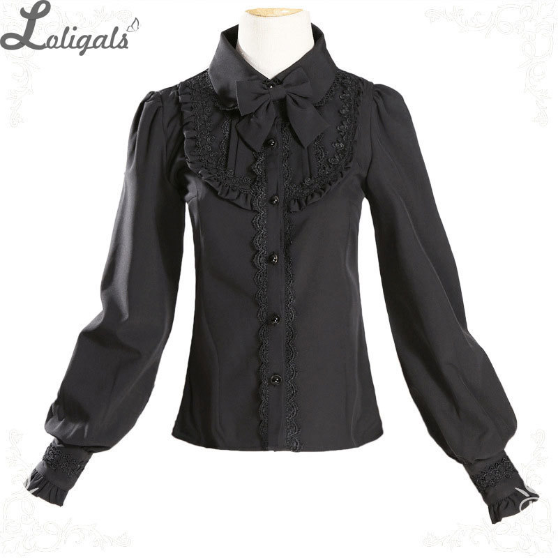 Warm Thick Women's Shirt Long Sleeve White Black Lolita Fleeced Blouse with Bowknot T200321