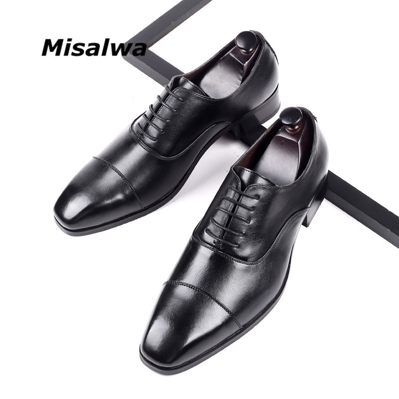 Misalwa Cap-toe Classic Men Dress Shoes Wing-tip Derby PU Leather Big Size 38-46 3.5CM Heel Elegant Suit Business Formal Oxfords 201215