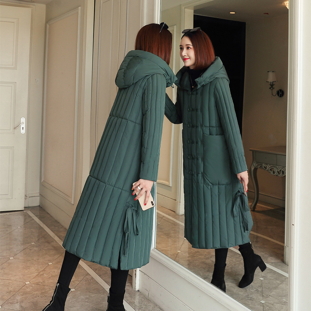 National wind down cottonpadded jacket qiu dong outfit Chinese wind cottonpadded clothes long overtheknee 201027