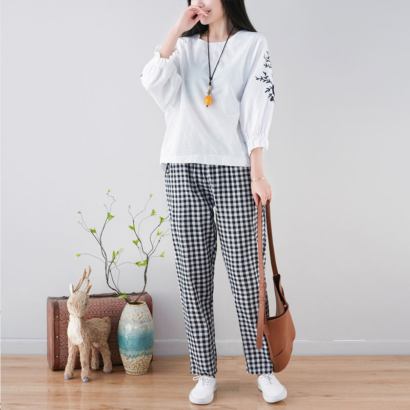 Women fashion pants spring Large size Literary cotton Elastic plus women Regular personality 3214 50 201109