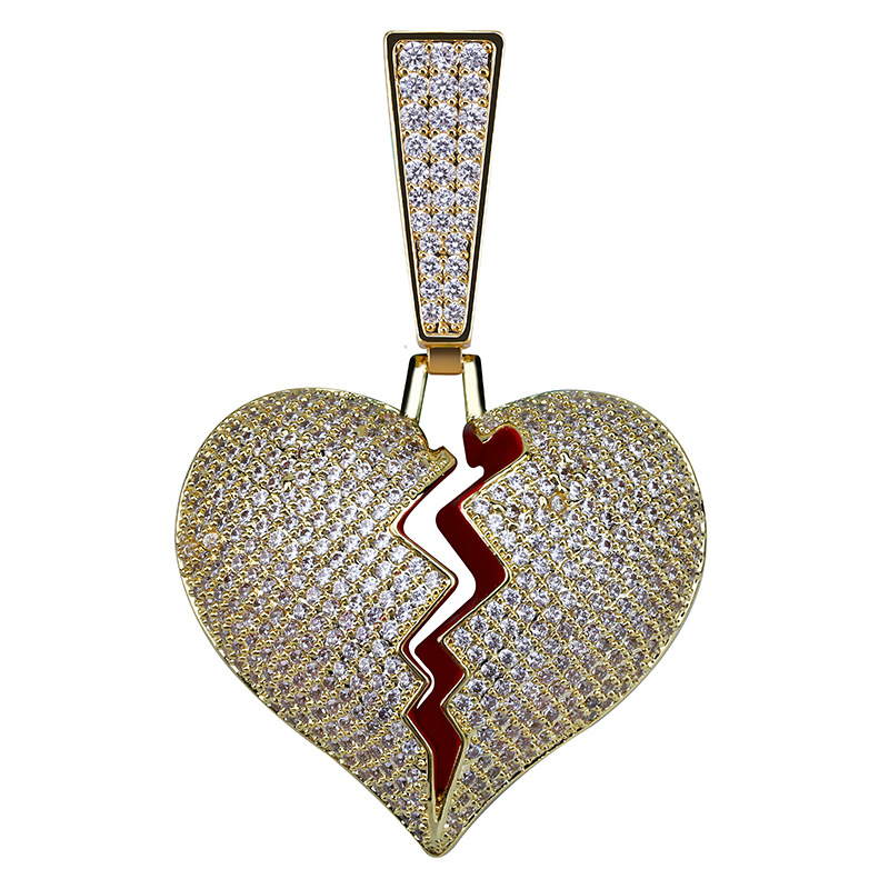 Hip Hop Jewelry Designer Necklace Iced Out Pendant Cuban Link Chain Gold Dia Break Heart Pendants Bling Charm Rapper Men Wedding Free shipping Free sh