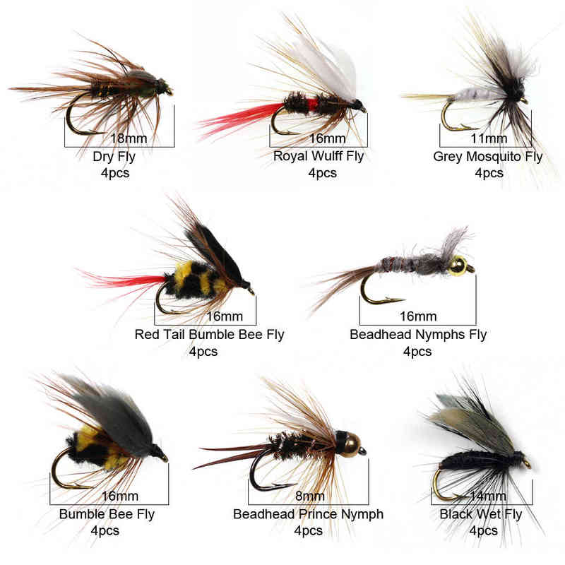 ICERIO 32pcs/Box Trout Fly Fishing Assorted Flies Kit Nymph Dry Wet Flies Fishing Fly Lure Bait 220107