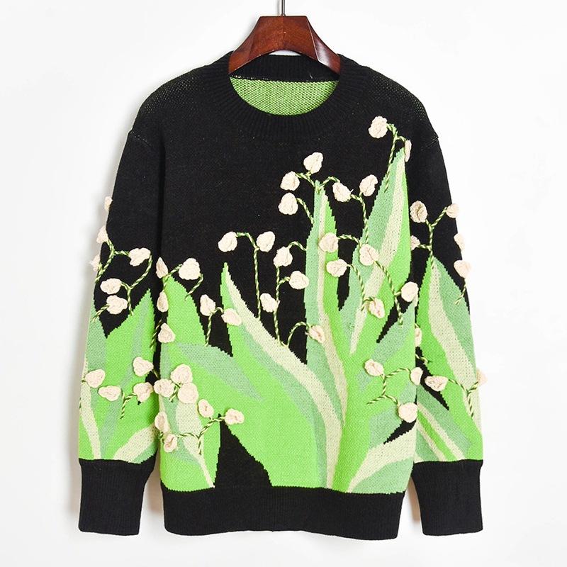 Autumn Winter Women Contrast color Long-Sleeve O-Neck 3D Hook Flower Embroidery Green Vintage Fashion Knitted Pullover Sweater
Autumn Winter Women Contrast color Long-Sleeve O-Neck 3D Hook Flower Embroidery Green Vintage Fashion Knitted Pullover Sweater