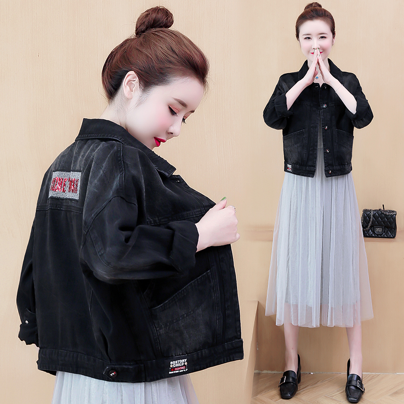 New Autumn Turn-down Collar Basic Jean Women Jacket Loose Casual Ladies Coats Female Black Outwear Denim Jackets Clothing 201029