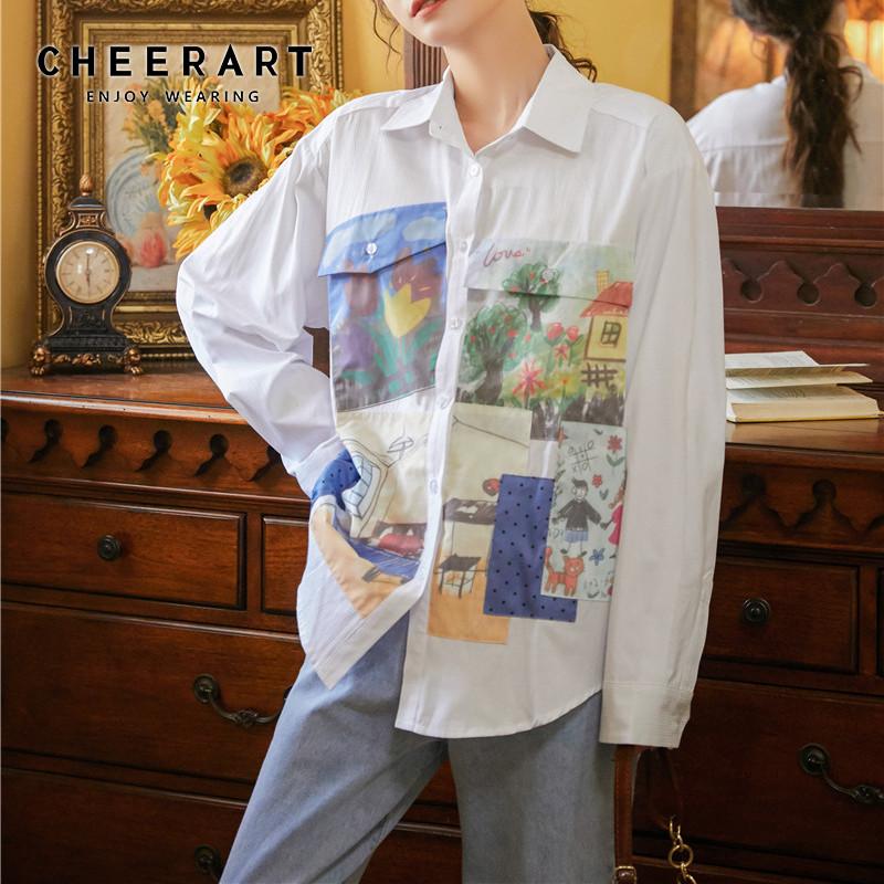 CHEERART Graffiti Print Long Sleeve Shirt Fall 2020 Women Blosue White Button Up Collar Shirt Loose Aesthetic High Fashion Top, As pic
CHEERART Graffiti Print Long Sleeve Shirt Fall 2020 Women Blosue White Button Up Collar Shirt Loose Aesthetic High Fashion Top, As pic