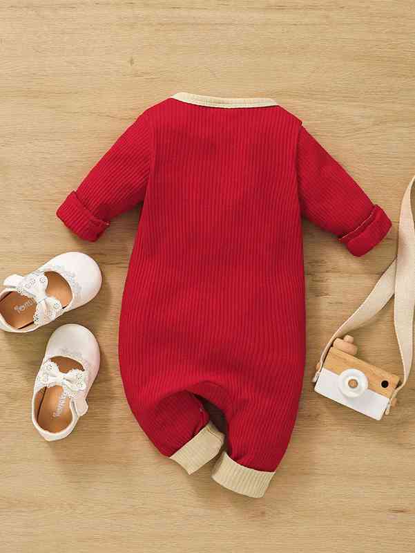 Baby 1pc Contrast Trim Button Half Jumpsuit SHE