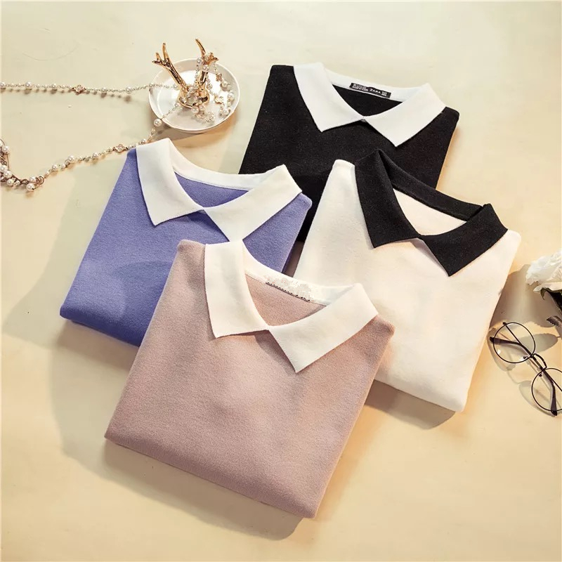 Marwin -Coming Winter Korean Wild White Turn-Down Collar Pullovers Women Sweater Long Sleeve Slim Fit Knittted Preppy Sweater 201223