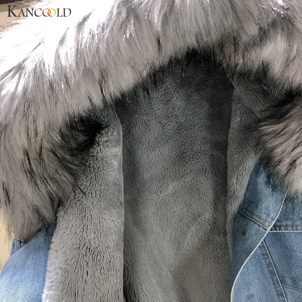 KANCOOLD jacket High Quality velvet thick Slim Denim jacket big fur collar Korean Cowboy Outwear coat Hooded Denim Feminine 09 201112