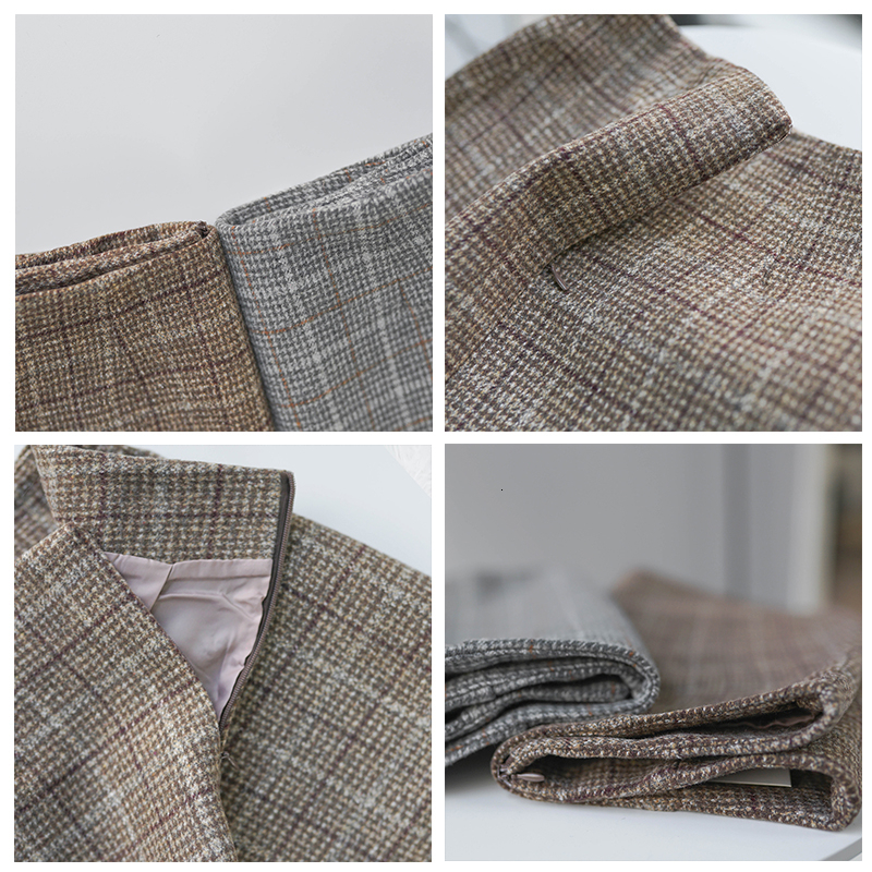 Vintage Plaid Woolen Mini Skirts Korean Fashion Women High Waist Aline Skirts Autumn Winter Streetwear T200324