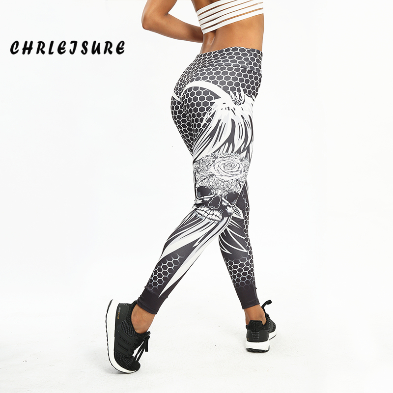 CHRLEISURE Honeycomb Skull Fitness Legging Solid Color Sexy Fashion Print Leggings Polyester Wings High Waist Women Legging T200104