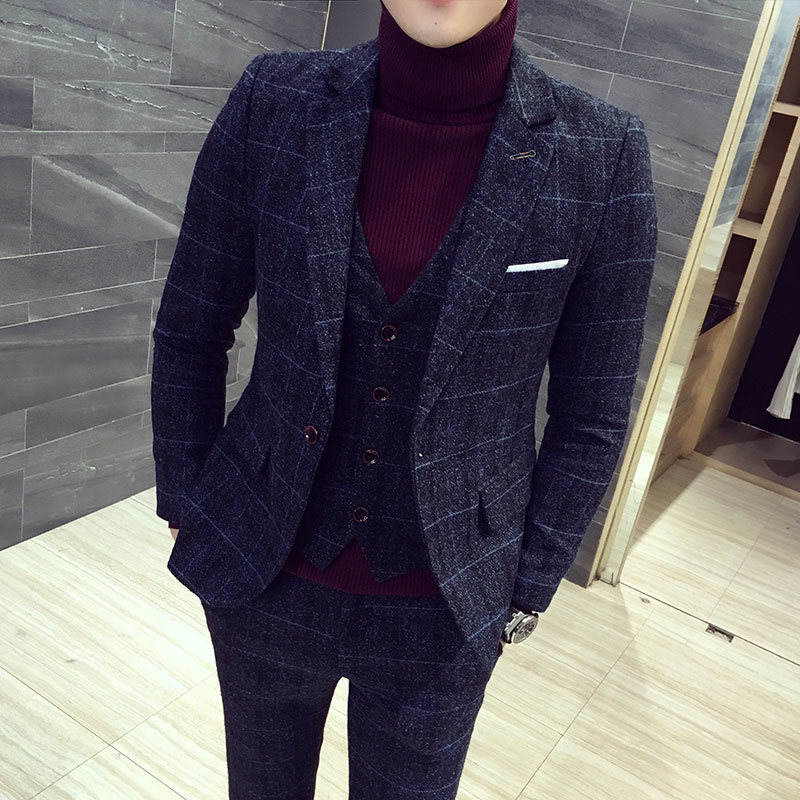 mens threepiece set men Blazer jacket Vest pant Plaid stripes mens suits 2019 Asia size S5XL High quality men suits T200319