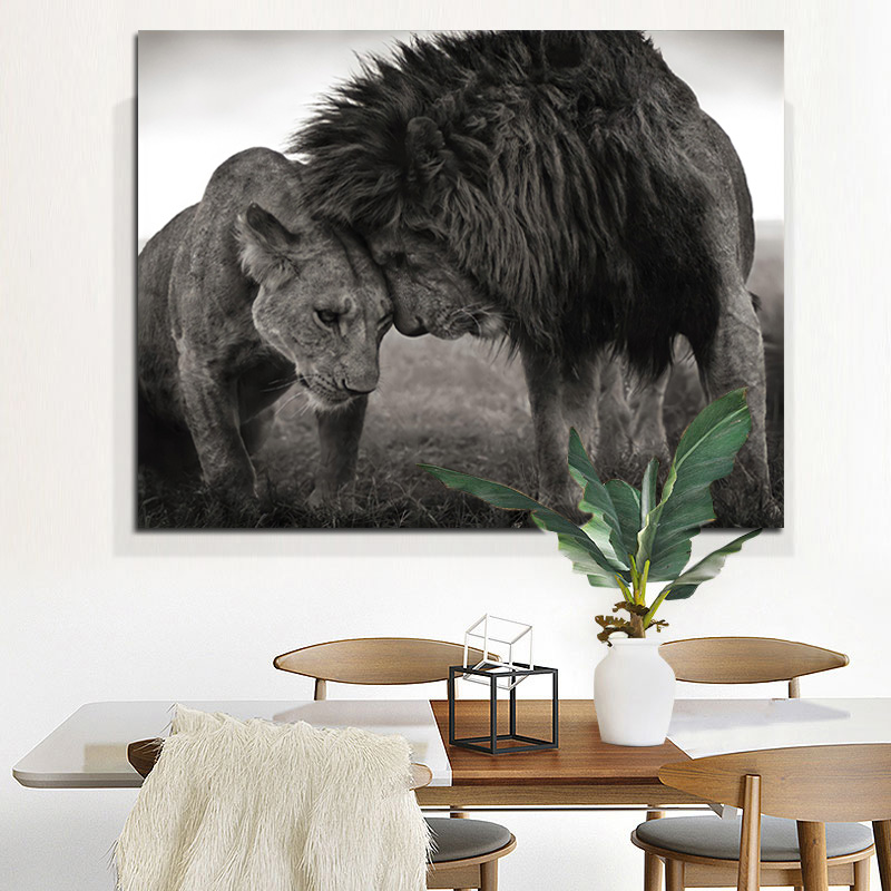 Lion head to head black and white canvas art fashion painting posters and prints Scandinavian Cuadros wall art pictures living room interior minimalis