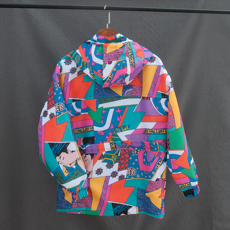 Harajuku Japanese Ukiyo E Colorful Patchwork Jacket Men Hip Hop Removable Hoodie Male Streetwear Windbreaker Graffiti coat A9111 T200111