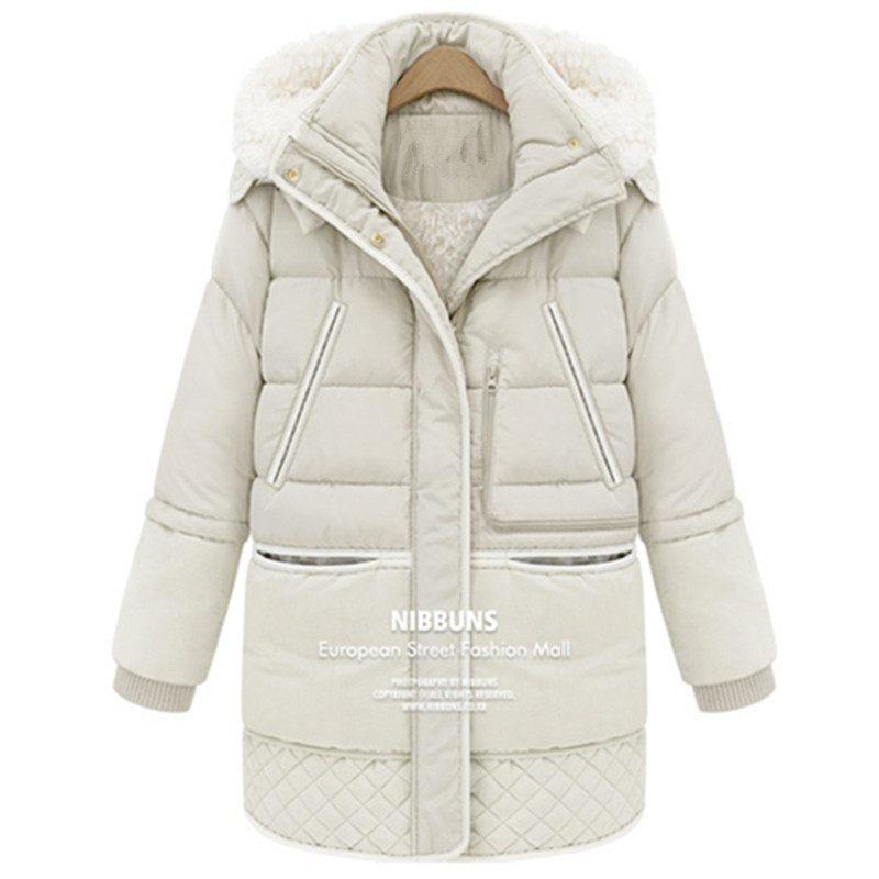 Women Winter Plus Size 3XL Hooded Solid Color Lambswool Thick Padded Jackets Warm Mid Length Coats Parkas Veste Femme MZ1911 200928