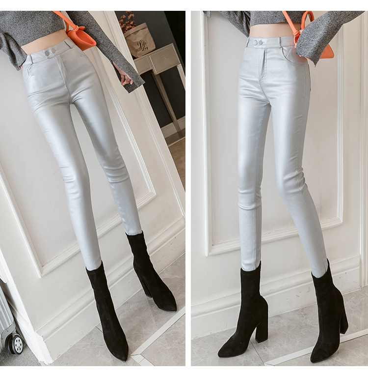 Cool Leather Pants Women Autumn Winter Elastic Stretch Skinny High Waist Women Pants Plus Size Solid Red Pencil Pants 7163 50 201228