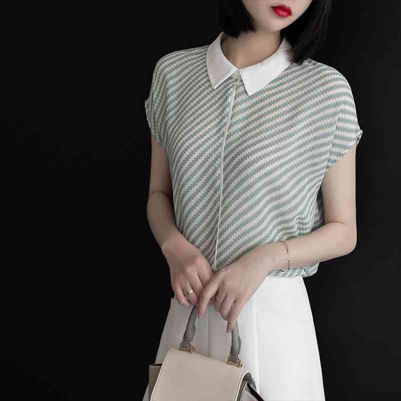 Women Summer Style Chiffon Blouses Lady Casual Office Ol Striped Short Sleeve Peter Pan Collar Blusas Tops Df2758, White
Women Summer Style Chiffon Blouses Lady Casual Office Ol Striped Short Sleeve Peter Pan Collar Blusas Tops Df2758, White