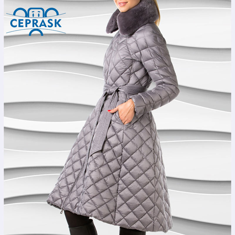 Ceprask High Quality women's winter coats Plus Size Long female jacket Slim Belt fashion Warm Parka camperas casaco 201214