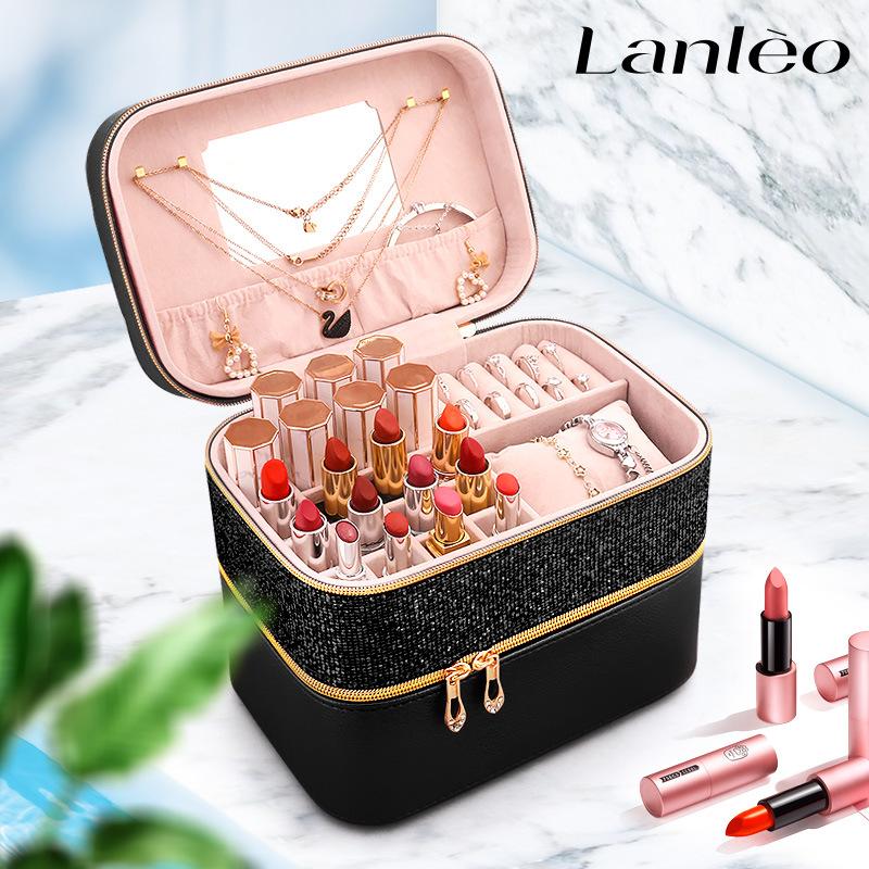 Large capacity two layer Cosmetic storage box Dustproof jewelry storage box cosmetic suitcase with mirror, Beige
Large capacity two layer Cosmetic storage box Dustproof jewelry storage box cosmetic suitcase with mirror, Beige
