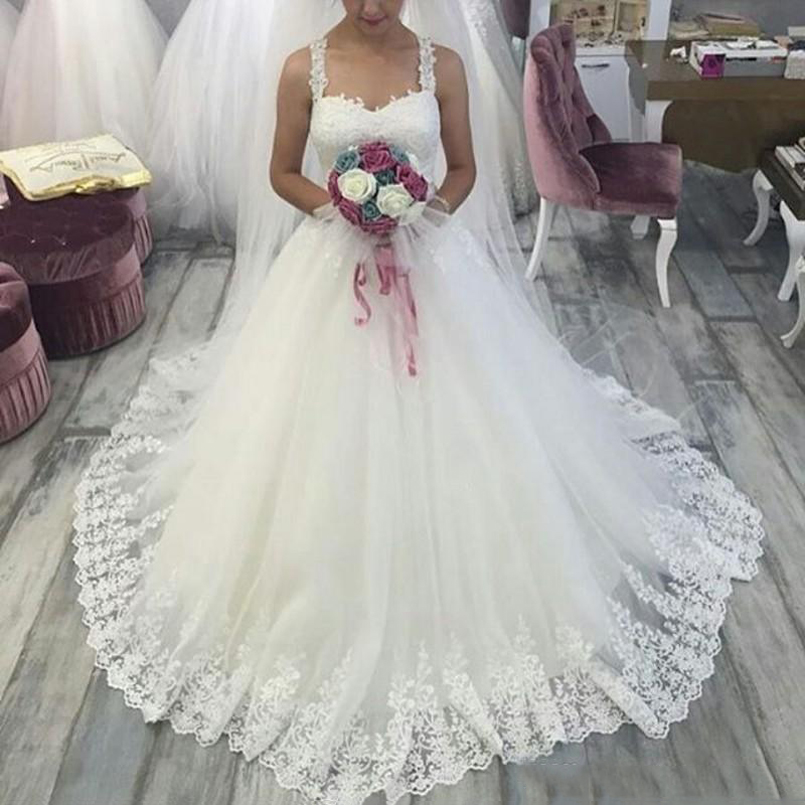 Custom Made Spaghetti A Line Lace Wedding Dresses with Appliques Sweep Train Tulle Lace Up Back Bridal Gowns Vestido de Noiva, Ivory
Custom Made Spaghetti A Line Lace Wedding Dresses with Appliques Sweep Train Tulle Lace Up Back Bridal Gowns Vestido de Noiva, Ivory